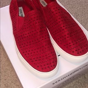 Steve Madden red slip ons